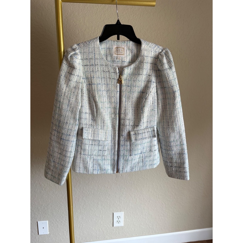 Sail to Sable STS Women's Tweed Zip Jacket Plaid Size S Coastal Preppy Old Money